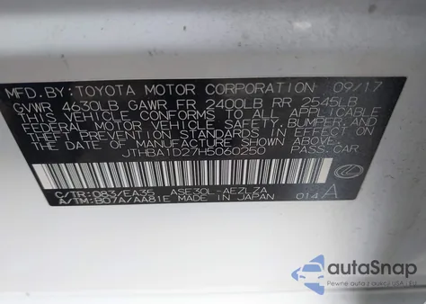 2017 Lexus Is 200T z USA, uszkodzony, nr VIN JTHBA1D27H5060250